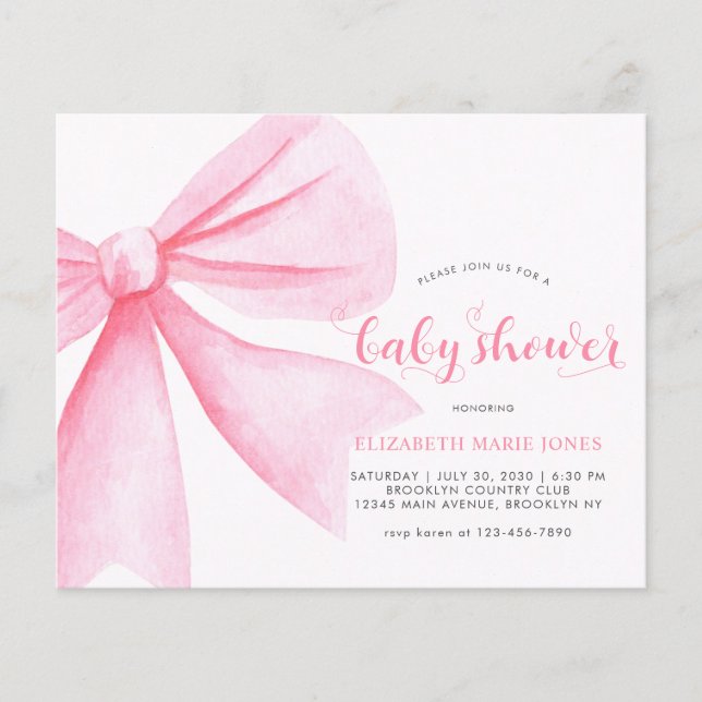 バジェットピンクの水の色の弓リボンガールベビーシャワー (正面)