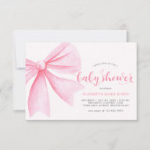 バジェットピンクの水の色の弓リボンガールベビーシャワー ノートカード (正面)
