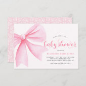 バジェットピンクの水の色の弓リボンガールベビーシャワー ノートカード (正面/裏面)