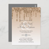 バジェットピンクの金ゴールドグリッター滴下結婚式の招待 ポストカード (正面/裏面)