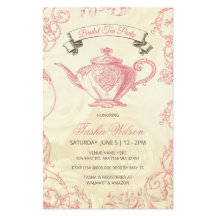 バジェットピンクアイボリーヴィンテージブライダルティー招待状