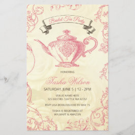 バジェットピンクアイボリーヴィンテージブライダルティー招待状