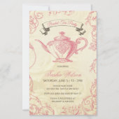 バジェットピンクアイボリーヴィンテージブライダルティー招待状 (正面)