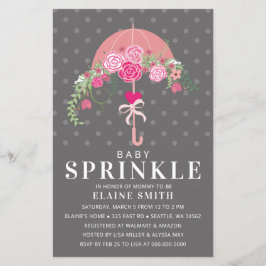 バジェットピンクアンブレラガールベビーシャワー招待状