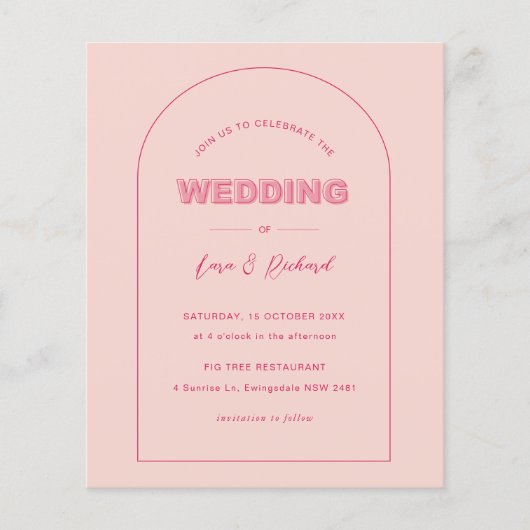 バジェットピンクアーモダンチ型はっきりした文字結婚の チラシ (正面)