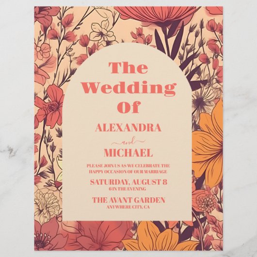 バジェットピンクイエローオレンジワイルドフラワー結婚ズ チラシ (正面)