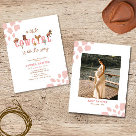 バジェットピンクウェスタンフォトベビーガールシャワー招待状