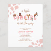 バジェットピンクウェスタン女性のカーボーイベビーシャワー招待状 チラシ (正面)