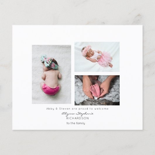 バジェットピンクウェルカム数々のフォトベビーのお知らせ (裏面)