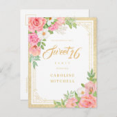 バジェットピンクウォーターカラーエレガントフローラスイーツ16 インビテーションポストカード (正面/裏面)