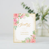 バジェットピンクウォーターカラーエレガントフローラスイーツ16 インビテーションポストカード (スタンド正面)