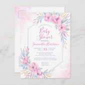 バジェットピンクウォーターカラーフローラエレガントベビーシャワー インビテーションポストカード (正面/裏面)