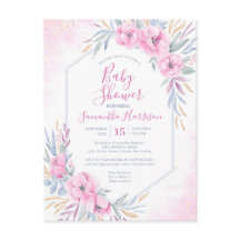 バジェットピンクウォーターカラーフローラエレガントベビーシャワー