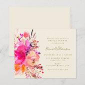 バジェットピンクウォーターカラーフローラブライダルシャワー招待状 (正面/裏面)