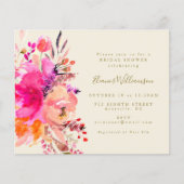 バジェットピンクウォーターカラーフローラブライダルシャワー招待状 (正面)