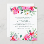 バジェットピンクウォーターカラーフローラブライダルシャワー招待状 (正面/裏面)