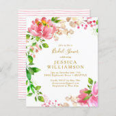 バジェットピンクウォーターカラーフローラブライダルシャワー招待状 (正面/裏面)