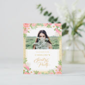 バジェットピンクウォーターカラーフローラ甘い16写真 インビテーションポストカード (スタンド正面)