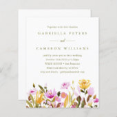 バジェットピンクウォーターカラーフローラ結婚式招待状 (正面/裏面)