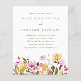 バジェットピンクウォーターカラーフローラ結婚式招待状