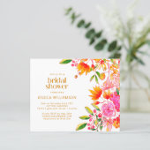 バジェットピンクオレンジウォーターカラーフローラシャワー招待状 (スタンド正面)