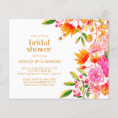 バジェットピンクオレンジウォーターカラーフローラシャワー招待状 (正面)