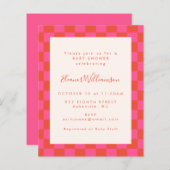 バジェットピンクオレンジチェッカーボードベビーシャワー招待状 (正面/裏面)