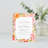 バジェットピンクオレンジフローラカップルシャワー招待状 (スタンド正面)