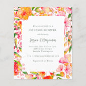 バジェットピンクオレンジフローラカップルシャワー招待状 (正面)