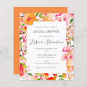 バジェットピンクオレンジフローラブライダルシャワー招待状 (正面/裏面)