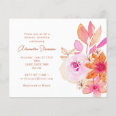 バジェットピンクオレンジフローラブライダルシャワー招待 (正面)
