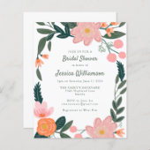 バジェットピンクオレンジフローラブライダルシャワー招待 (正面/裏面)