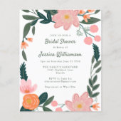 バジェットピンクオレンジフローラブライダルシャワー招待 (正面)