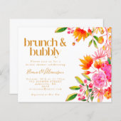 バジェットピンクオレンジフローラブランチバブリー招待状 (正面/裏面)