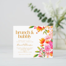 バジェットピンクオレンジフローラブランチバブリー招待状