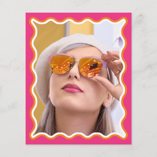 バジェットピンクオレンジ色のフォトブライダルシャワー招待状 (裏面)