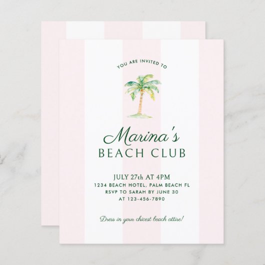 バジェットピンクカバナストライプビーチクラブ誕生日 (正面/裏面)