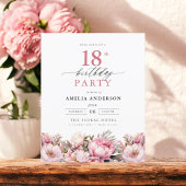 バジェットピンクガーデンフローラ18th誕生日招待状