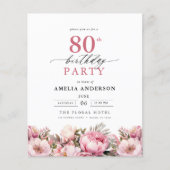 バジェットピンクガーデンフローラ80th誕生日招待状 (正面)