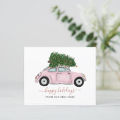 バジェットピンククリスマスカーウェーブホリデーカード (スタンド正面)