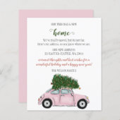 バジェットピンククリスマスツリー車ムービングホリデーカード (正面/裏面)