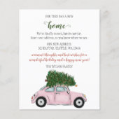 バジェットピンククリスマスツリー車ムービングホリデーカード (正面)