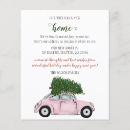 バジェットピンククリスマスツリー車ムービングホリデーカード