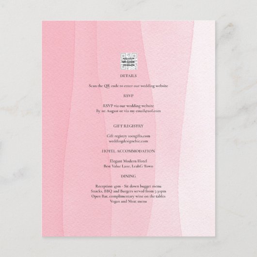 バジェットピンクグラデーションのフォトオーバーレイ結婚式の招待 (裏面)