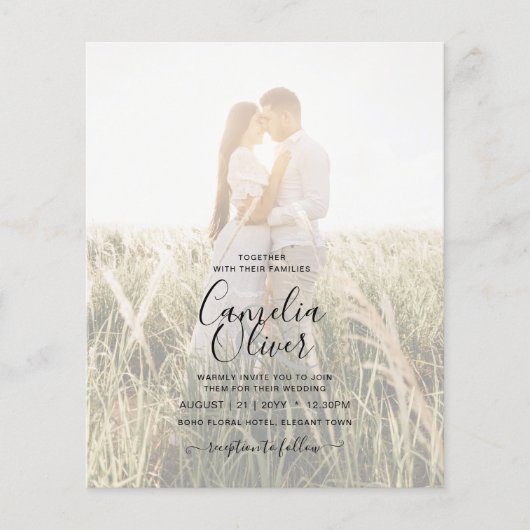 バジェットピンクグラデーションのフォトオーバーレイ結婚式の招待 (正面)