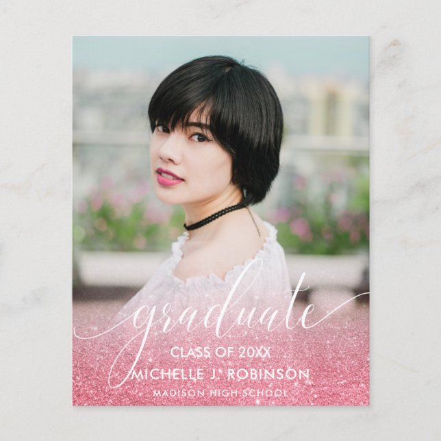 バジェットピンクグラデーショングリッターガーリー写真卒業 (正面)