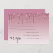 バジェットピンクグリッターウェディングRSVP インビテーションポストカード (正面/裏面)