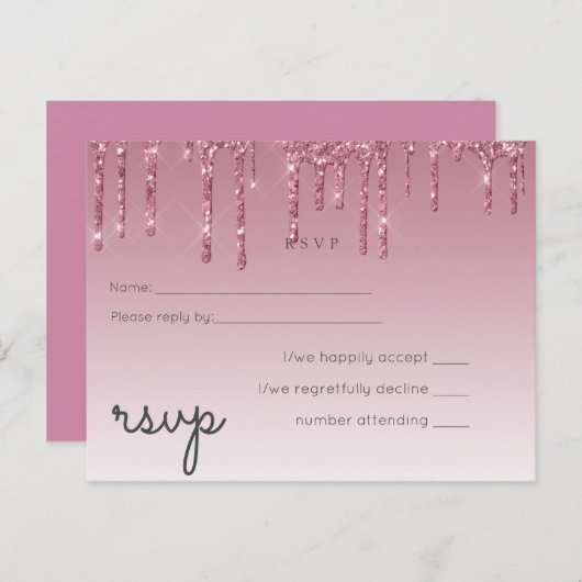 バジェットピンクグリッターウェディングRSVP インビテーションポストカード (正面/裏面)