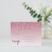 バジェットピンクグリッターウェディングRSVP インビテーションポストカード (スタンド正面)
