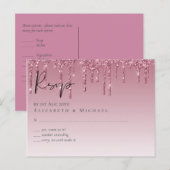 バジェットピンクグリッターウェディングRSVP ポストカード (正面/裏面)
